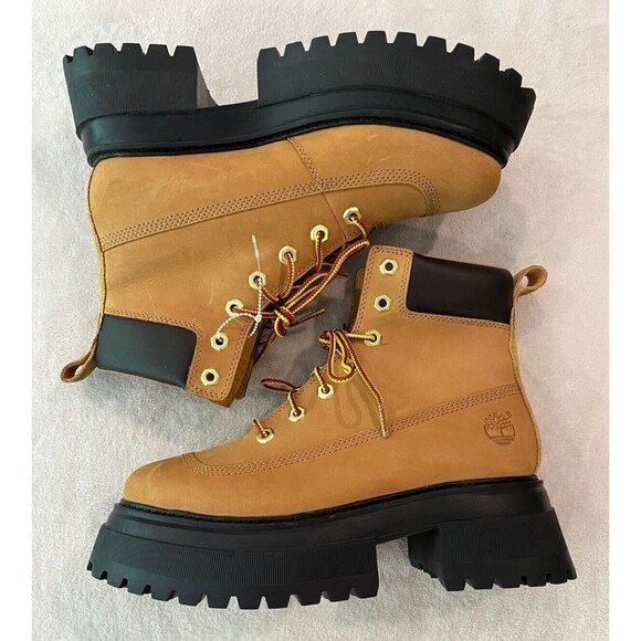 NEW Timberland Boots Women's Size 8 Sky 6-inch Wheat Tan in Lace Up Platform - Picture 2 of 10